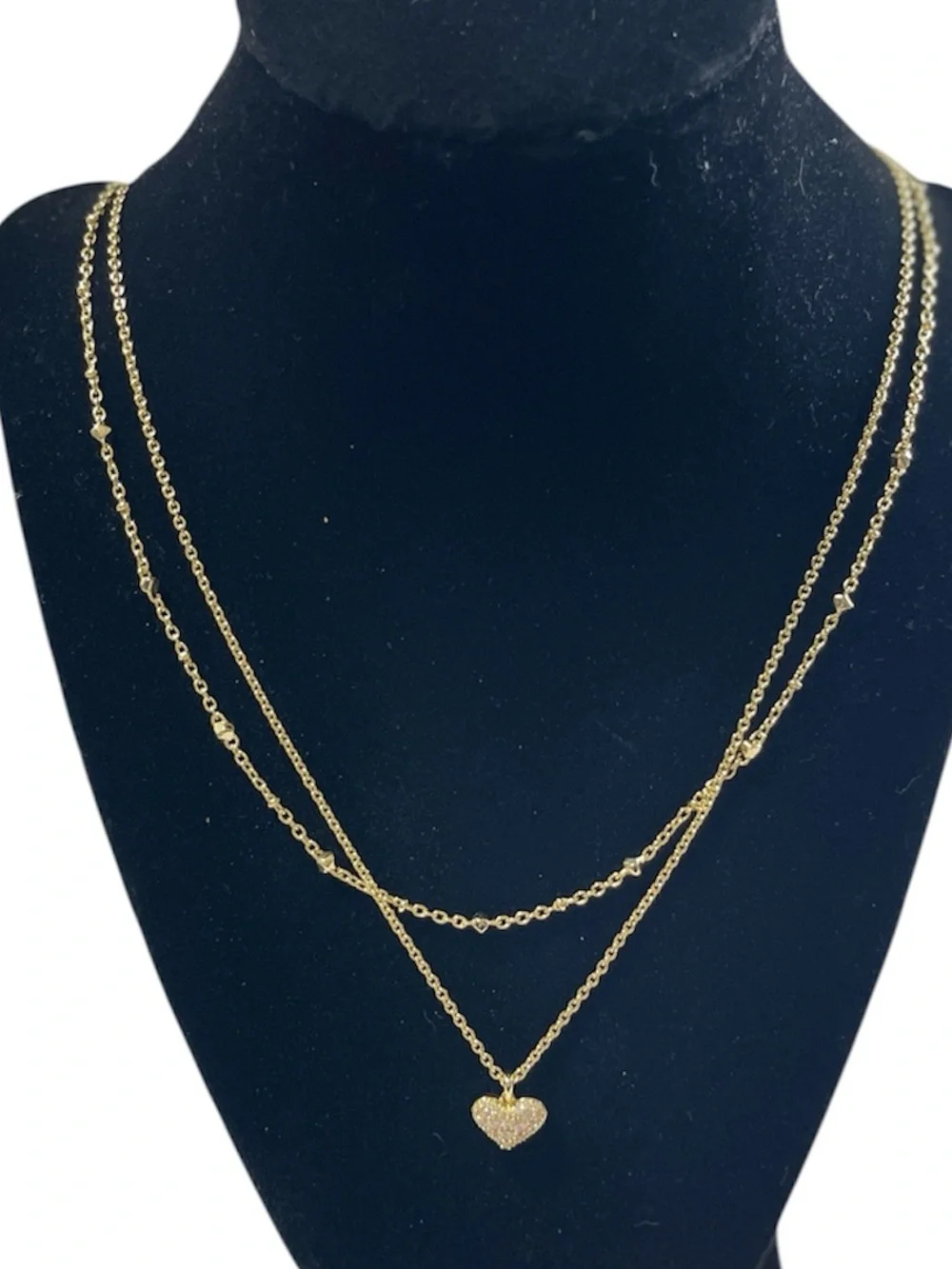 Kendra Scott Ari Gold Pavé Crystal Heart Multi Strand Necklace White CZ